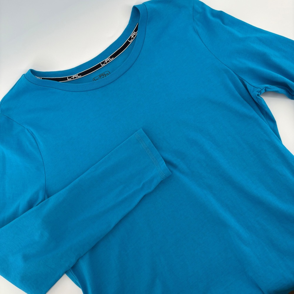 L-RL Ralph Lauren Women's Long Sleeve Crew Neck T-Shirt Top Blue‎ L